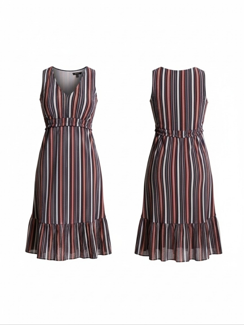 Superfoxx V Neck Midi Dress in Accordion Stripe Navy Blue and White Size Sm NWT